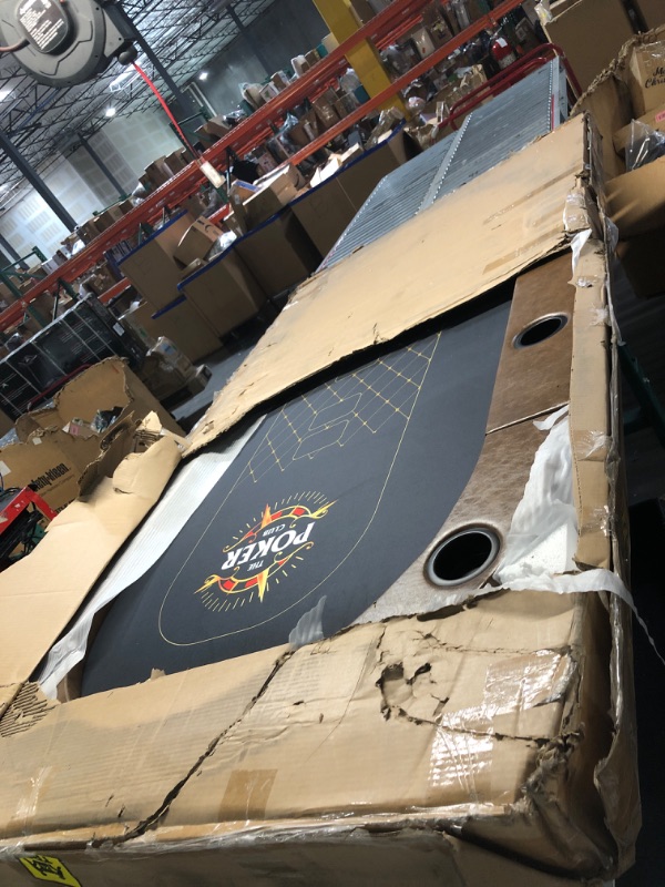 Photo 1 of ***DAMAGED - SEE NOTES/PICTURES*** SereneLife 7ft Poker Table for 10 Players - Heavy Duty Oval Texas Hold'em Casino Table for Game Room, 25mm Reinforced Metal Legs, Durable Black PVC Rail, 10 Deep Cup Holders & Professional Layout