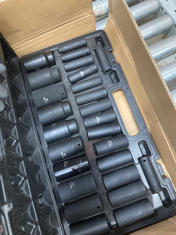 Photo 1 of *Snap broken* VEVOR Impact Socket Set 1/2 Inches 26 Piece Deep Sockets, 6-Point, Rugged Construction, Cr-V, 1/2 Inches Drive Socket Set Impact Metric 10mm - 36mm, with a Storage Cage