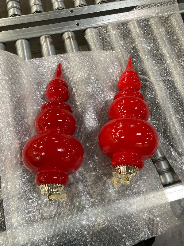 Photo 1 of **SET OF 2***14" Matte Finial Ornament, Shatterproof Plastic, UV Resistant Christmas Tree Decoration, Red