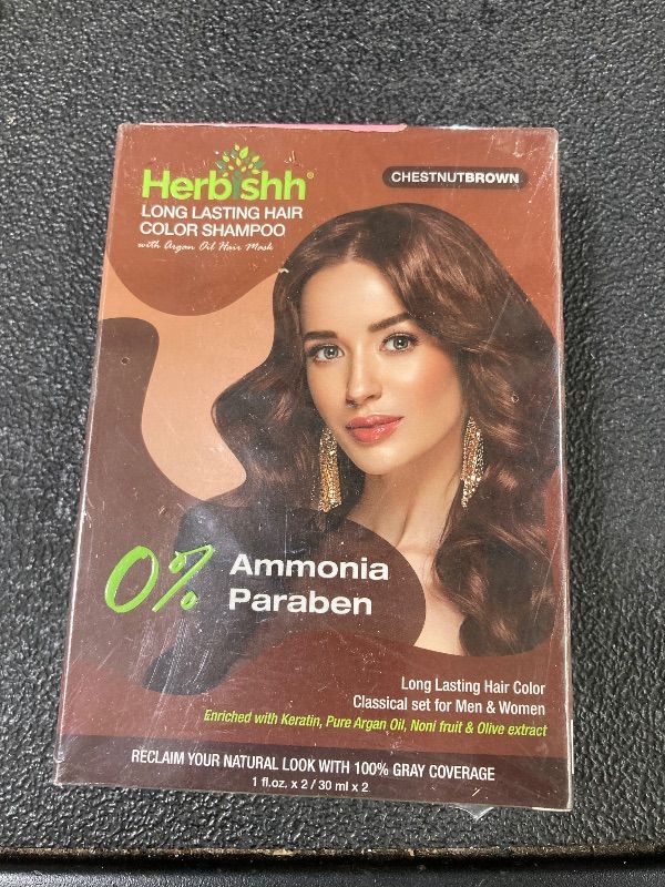 Photo 1 of ***FACTORY SEALED***Herbishh Chestnut Brown Shampoo for Gray Hair, Hair Dye Shampoo 3 in 1, 100% Grey Coverage, Instant Permanent Shampoo for Men & Women, Long-lasting & Travel-friendly, Ammonia-free, 30 ml ***FACTORY SEALED***