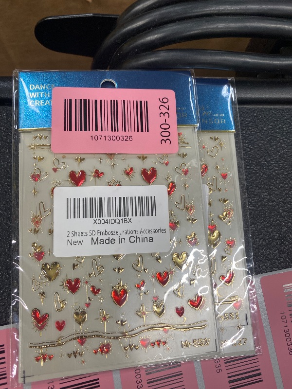 Photo 1 of **2 PACKS**2 Sheets 5D Embossed Heart Nail Stickers for Nail Art Gold Red Nail Art Stickers Self Adhesive Valentine's Day Nail Decals Star Nail Design for Women Nail Supplies Nail Art Decorations Accessories