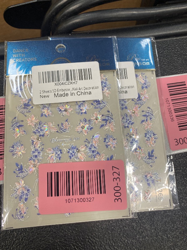 Photo 1 of **2 PACKS**2 Sheets 5D Embossed Pink Blue Flower Nail Stickers for Nail Art Shiny Butterfly Nail Art Stickers Self Adhesive Nail Decals Glitter Nail Design Stickers for Women Manicure Nail Art Decoration
