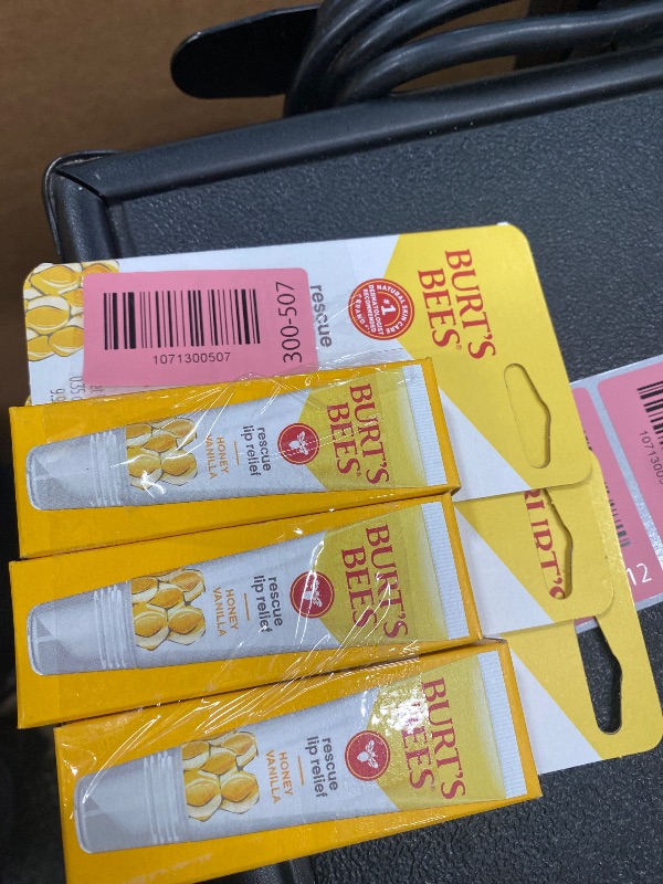 Photo 1 of **3 PACKS**Burt's Bees Rescue Lip Relief, Honey Vanilla, Hydrating Lip Balm for Dry Cracked Lips, with Responsbily Sourced Beeswax and Shea Butter, 100% Natural Origin, 1 Squeezy Tube, 0.35oz
