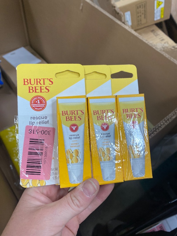 Photo 1 of **3 PACKS**Burt's Bees Rescue Lip Relief, Honey Vanilla, Hydrating Lip Balm for Dry Cracked Lips, with Responsbily Sourced Beeswax and Shea Butter, 100% Natural Origin, 1 Squeezy Tube, 0.35oz