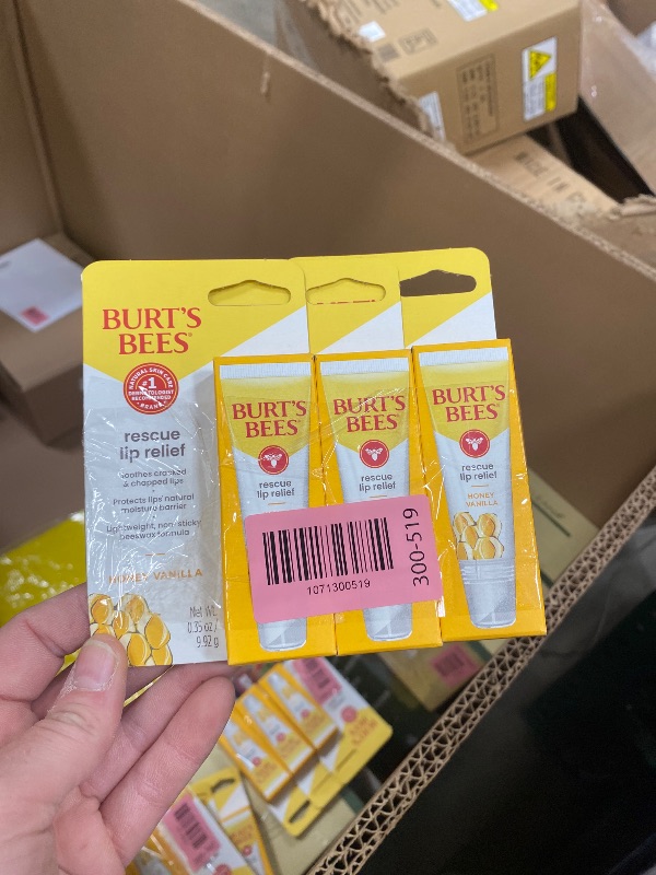 Photo 1 of **3 PACKS**Burt's Bees Rescue Lip Relief, Honey Vanilla, Hydrating Lip Balm for Dry Cracked Lips, with Responsbily Sourced Beeswax and Shea Butter, 100% Natural Origin, 1 Squeezy Tube, 0.35oz