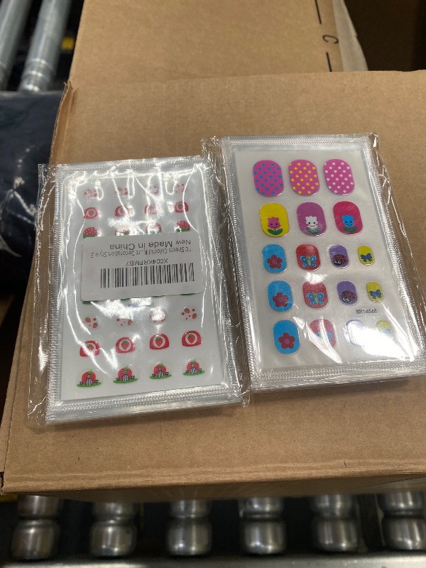 Photo 1 of **2 DIFFERENT PACK OF KIDS NAIL STICKERS**Kids Nail Stickers Full Nail Wraps Self Adhesive Nail Polish Decals Fun Including Rainbow Flower Cow Fruit Food Star Cloud Animals for Age 7 and Older Kids Nail Art Decoration