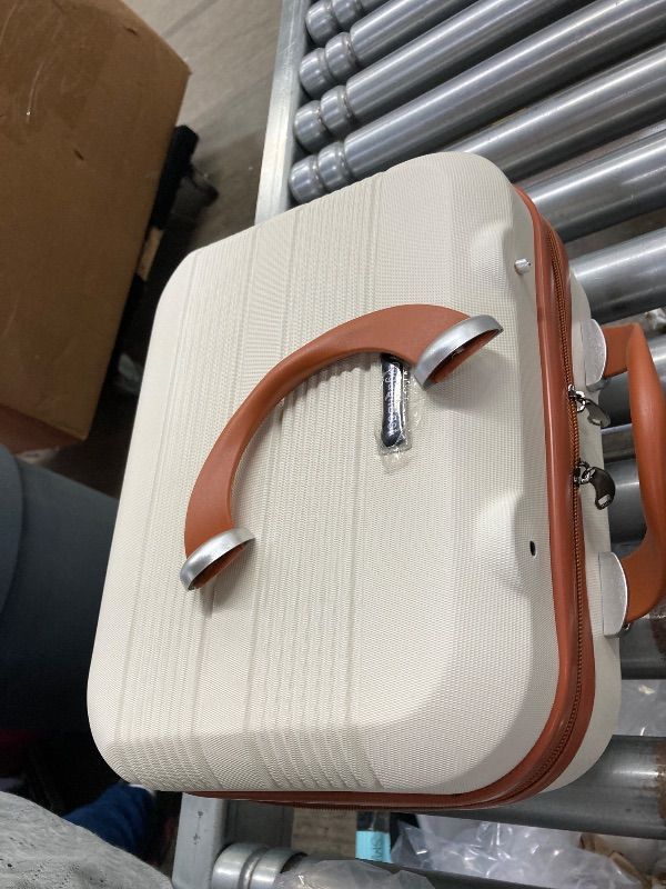 Photo 1 of **HANDLE BROKE OFF***GigabitBest 14" Portable Hard Shell Makeup Travel Case - Stylish PC+ABS Cosmetic Organizer for Women - Scratch-Resistant, Elastic Strap, Mini Suitcase - Perfect for Romantic Gifts?Light Brown?