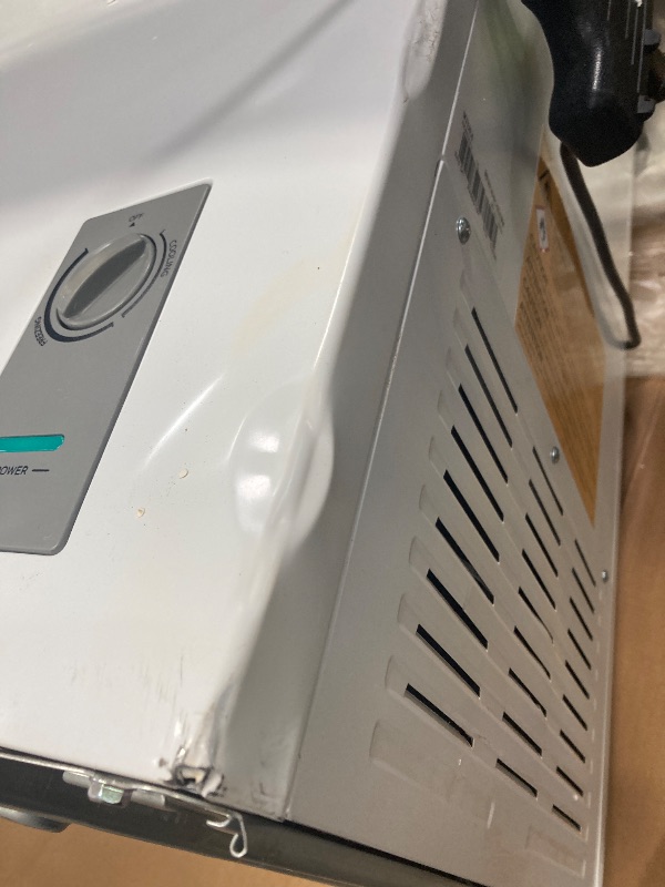 Photo 1 of ****It is used, heavily damaged, and it is unknown whether it functions at 100%.******Midea MERC04C4BAWW Chest Freezer, 3.5 Cubic Feet Freezer With Removable Basket, Interior LED Light, Adjustable Temperature, For Kitchen Apartment Office, White