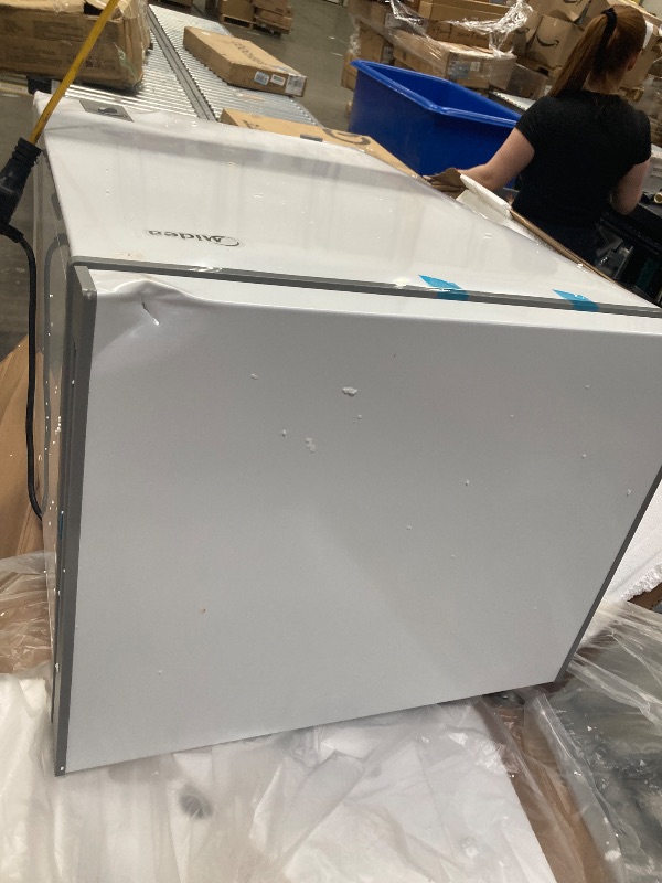 Photo 1 of ****It is used, heavily damaged, and it is unknown whether it functions at 100%.******Midea MERC04C4BAWW Chest Freezer, 3.5 Cubic Feet Freezer With Removable Basket, Interior LED Light, Adjustable Temperature, For Kitchen Apartment Office, White