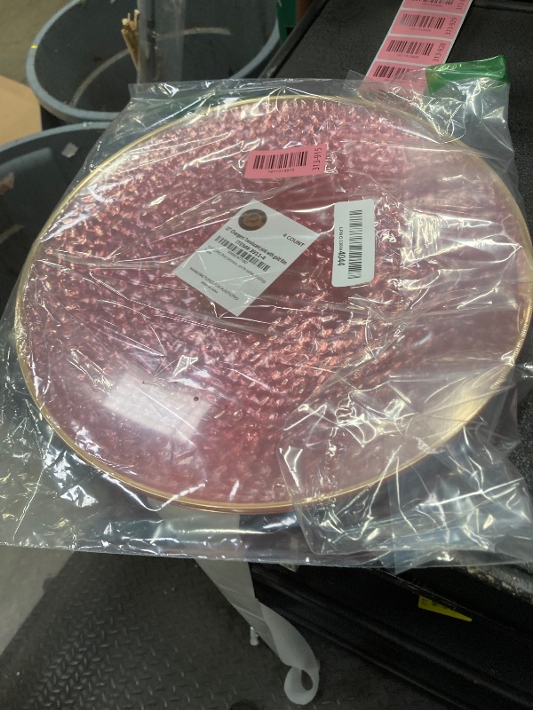 Photo 1 of [Pink Hammered With Gold Rim 8 Pack] 13'' Charger Plates Pink Hammered With Gold Rim Plastic Heavy Duty Disposable Dinner Chargers Serveware Dishes Platters Tableware for parties, Weddings