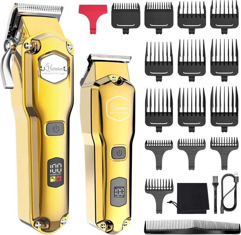 Photo 1 of ***MISSING AND DAMAGED PARTS/MISSING SMALL TRIMMER****Hatteker Hair & Beard Trimmer Kit for Men - IPX7 Waterproof, T-Blade, Professional USB Rechargeable (Gold)