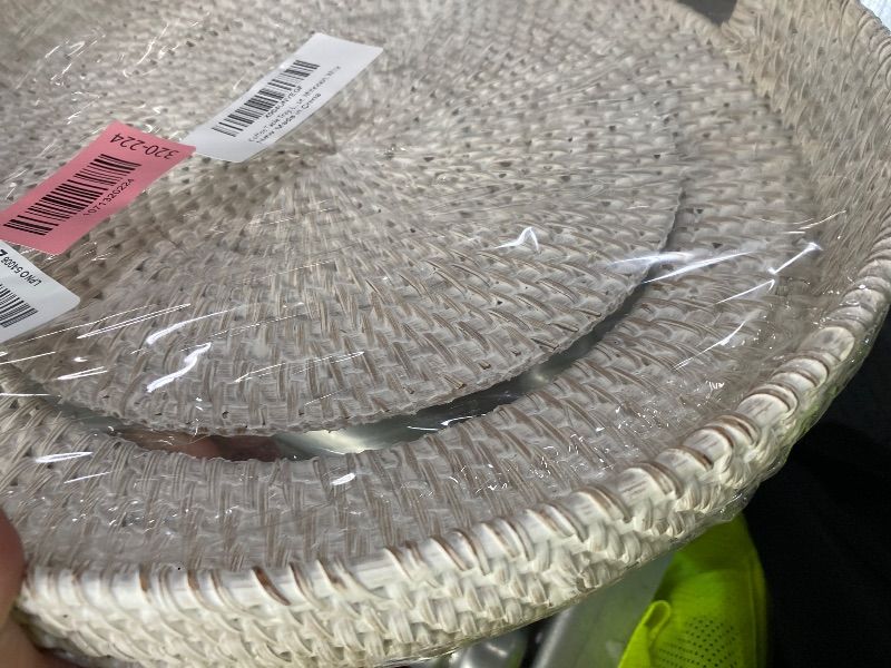 Photo 1 of ***COMING APART***Coffee Table Tray, Large Rattan Serving Tray 14", Round Table Basket, Home Decor Organizer Tray for Breakfast, Tea, Snack, Fruit, Flat Circle Woven Tray, Boho Farmhouse, Whitewash***COMING APART***