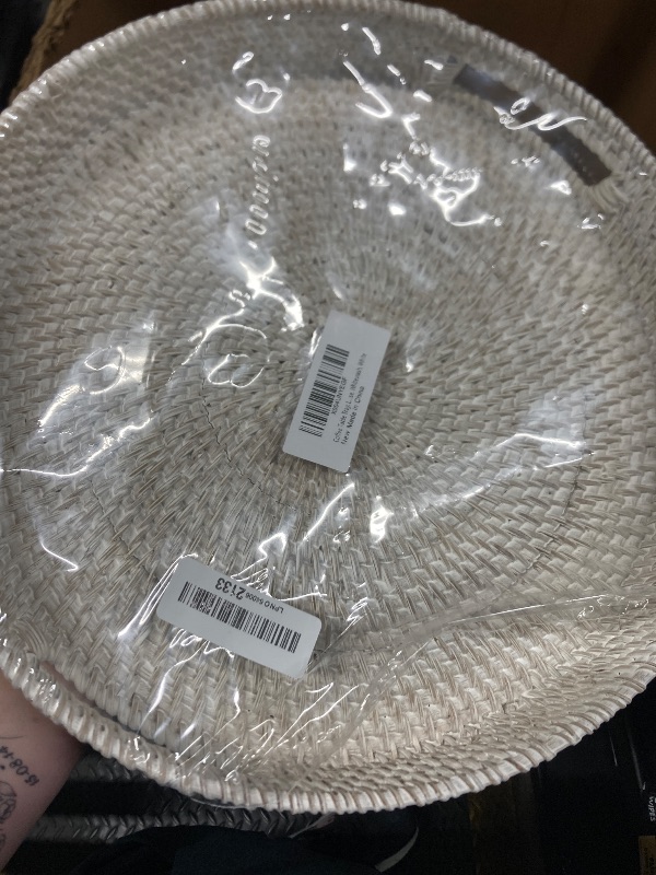 Photo 1 of ***COMING APART***Coffee Table Tray, Large Rattan Serving Tray 14", Round Table Basket, Home Decor Organizer Tray for Breakfast, Tea, Snack, Fruit, Flat Circle Woven Tray, Boho Farmhouse, Whitewash***COMING APART***