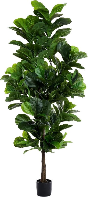 Photo 1 of **NOT IN ORIGINAL BOX***Fiddle Leaf Fig Tree 6ft Tall Artificial Tree in Plastic Pot Fake Ficus Lyrata Plants with 184 Decorative Fiddle Leaves Faux Fig Trees for Home Office Living Room Decor Indoor Outdoor EST VALUE 76.49