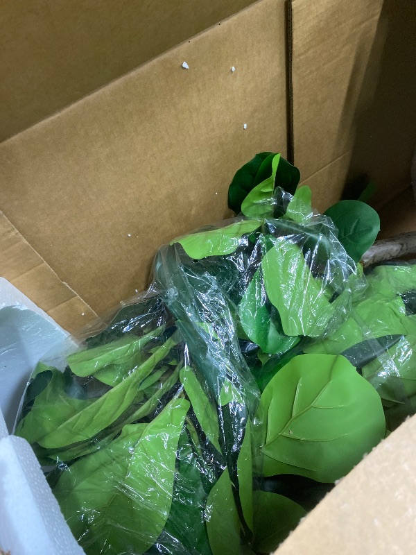 Photo 1 of **NOT IN ORIGINAL BOX***Fiddle Leaf Fig Tree 6ft Tall Artificial Tree in Plastic Pot Fake Ficus Lyrata Plants with 184 Decorative Fiddle Leaves Faux Fig Trees for Home Office Living Room Decor Indoor Outdoor EST VALUE 76.49