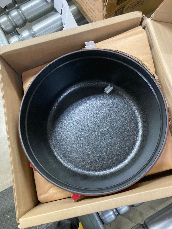 Photo 1 of ***DAMAGED -ONE BROKEN HANDLE -SELLING AS IS *** STAUB Cast Iron Dutch Oven 4-qt Round Cocotte, Made in France, Serves 3-4, Cherry