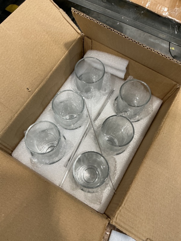 Photo 1 of [ 12 Pack ] Glass Cups with Glass Straws, 12oz Highball & Rock Drinking Glasses, Everyday Drinkware Glasses Set, Cute Tumbler Cup, Kitchen Glasses for Iced Coffee, Water, Beer, Cocktail, Whiskey Gift.