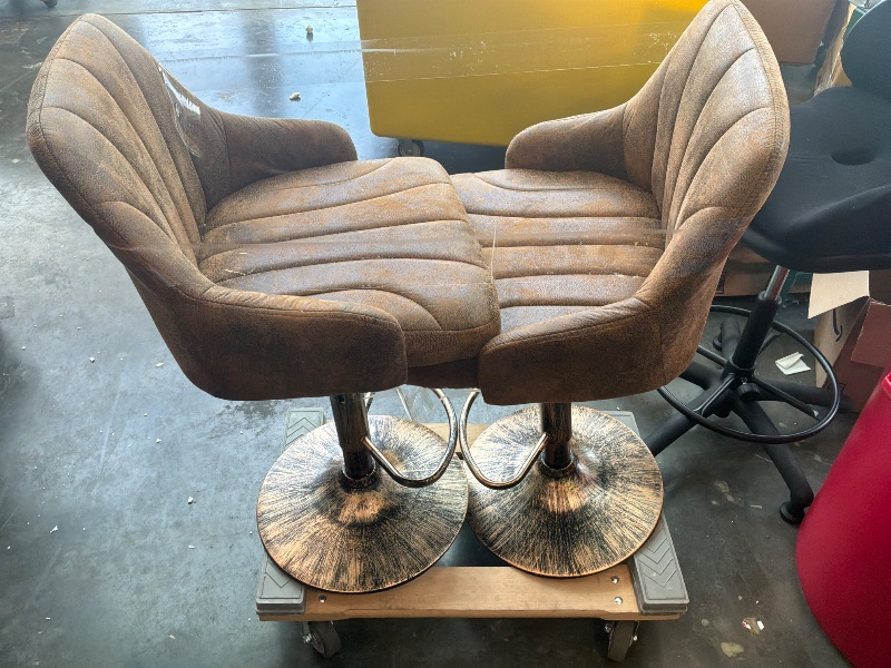 Photo 1 of [already built] VECELO Bar Stools Set of 4, Adjustable Barstools, Counter Height Stools with Back and Arm, Kitchen Island Stools, Swivel PU Chairs for Pub, Dining Room, Industrial Style, Dark Brown