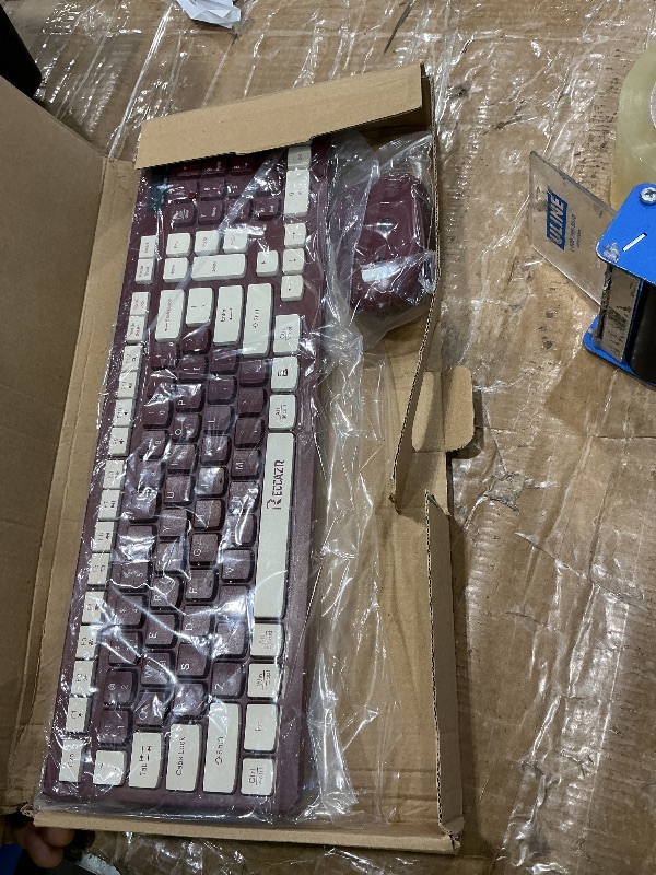 Photo 1 of ***** MISSING USB TO CONNECT ****** Wireless Keyboard and Mouse Combo, Reccazr 2.4G Full-Sized Keyboard and Mouse Cordless, 3 DPI Adjustable Mouse, Dual-System Keyboard for Computer/Laptop/Windows/Mac (Wine red)