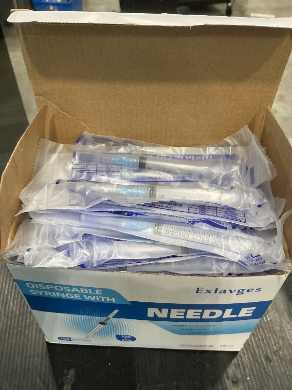 Photo 1 of 100 Pack Disposable 3ml/cc Lab Syringes with 23Ga 1 Inch Needle Luer Lock, Individually Sealed Packed