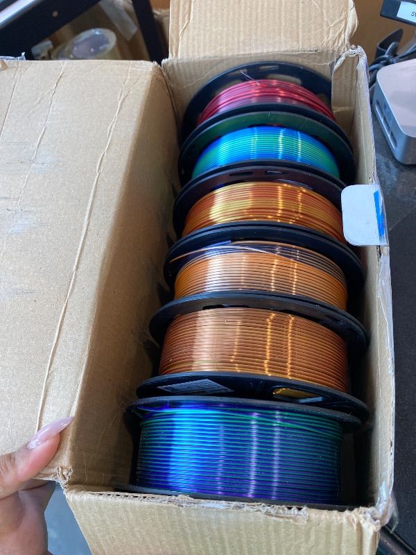 Photo 1 of **USED - MINOR DAMAGE**
MIKA3D 6 Spools Bicolor Dual Color 1.75mm 3D Printer Filament Bundle, 3D Printing Silk PLA, Silk Black-Red/Purple-Green/Blue-Green/Red-Gold/Gold-Copper/Black-Orange, 3D Printing PLA 250g X 6 Spools
