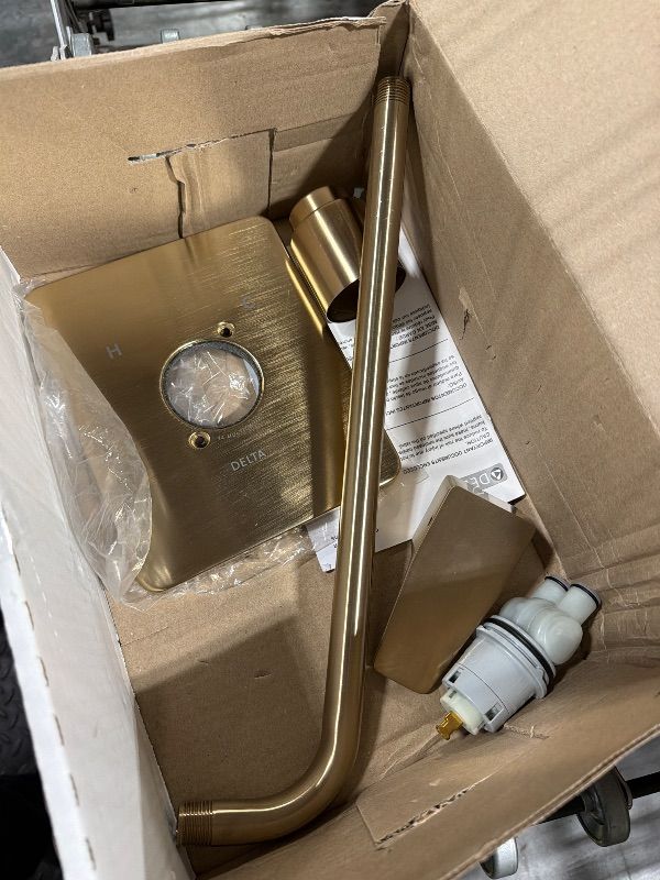 Photo 1 of *** FOR PARTS ** 
Delta Modern 14 Series Square Rain Shower Faucet Set, Brushed Gold Shower Head and Handle Set, Valve Trim Kit, Champagne Bronze T14268-CZ-PP (Valve Not Included)