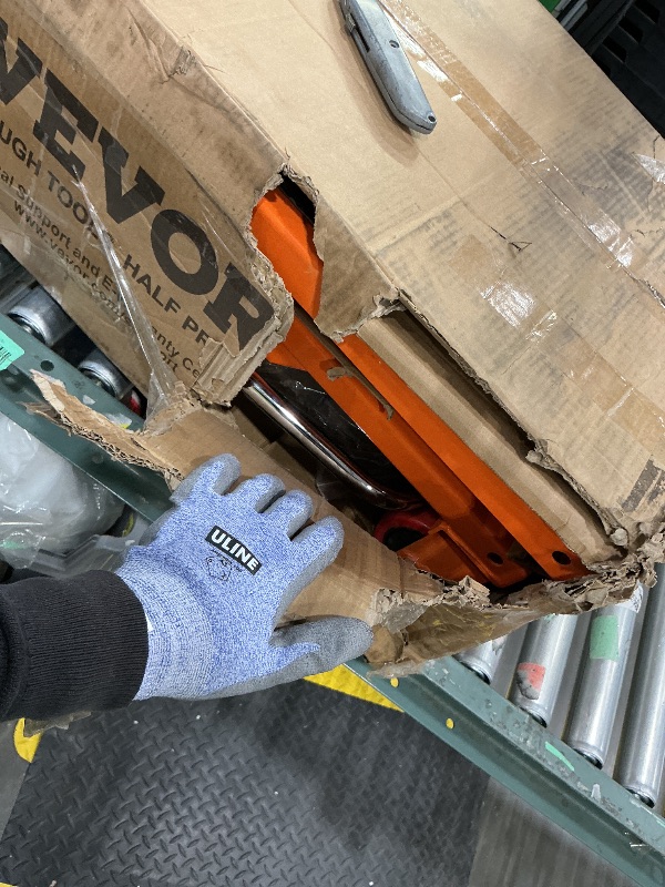 Photo 1 of **UNTESTED**
VEVOR Hydraulic Lift Table Cart, 330 lbs Load Capacity, 50-Inch Lifting Height, Manual Single Scissor Lift Table with Non-Slip Pad and 4 Wheels, Orange, Alloy Steel