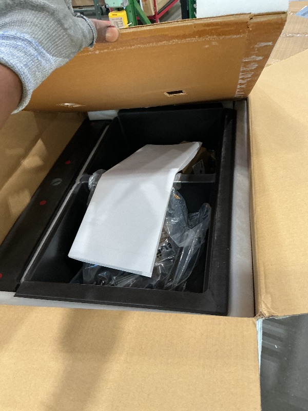 Photo 1 of [Major Damqage to Top, broken corners, will need repairs] KRAUS Quarza 33-inch Drop-In/Undermount 50/50 Double Bowl Granite Kitchen Sink in Black Onyx, KGD-433B