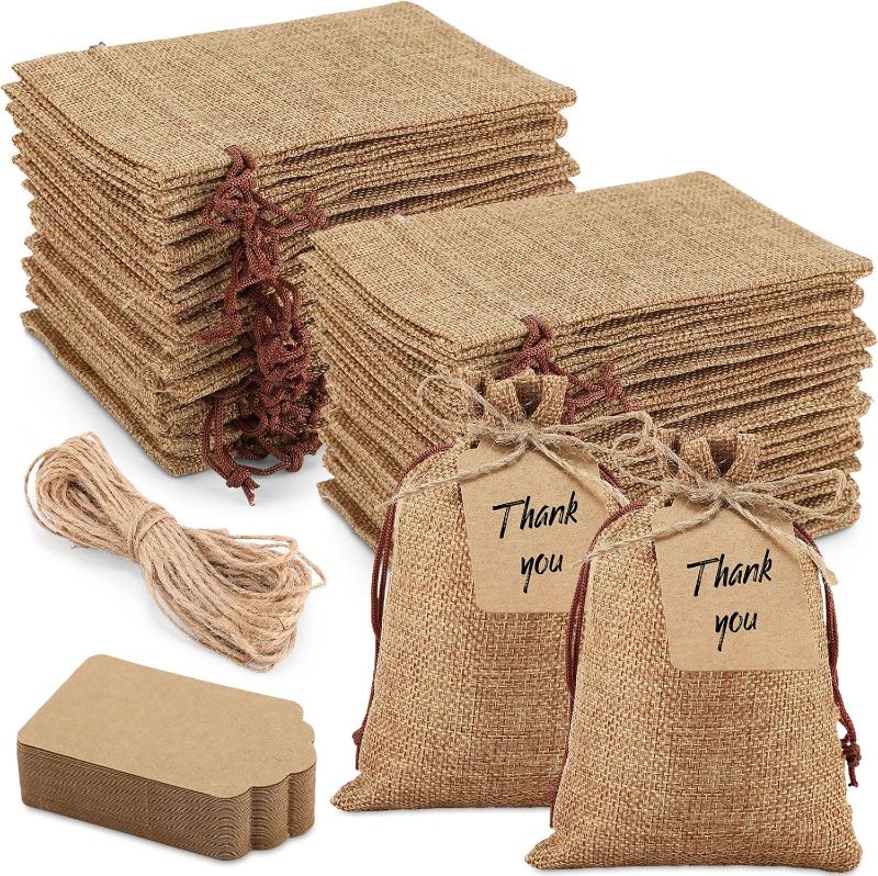 Photo 1 of ** some brow, some gray**
Woanger 100 Pcs Burlap Gift Bags with 100 Pcs Kraft Paper Gift Tags Drawstring Favor Bulk Burlap Sack Bags for DIY Wedding Party Craft(4 x 6 Inch,Hemp, Beige, Medium Coffee, Dark Coffee)
