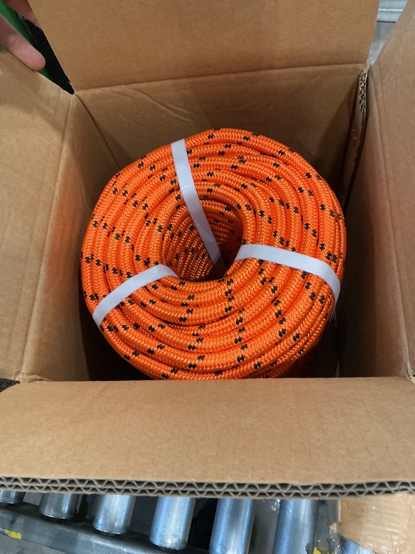 Photo 1 of 1/2 in 200 FT Orange Nylon Double Braided Rope Polyester Rope Heavy Duty Arborist Bull Rope for Tree Work Suitable for Outdoor Use