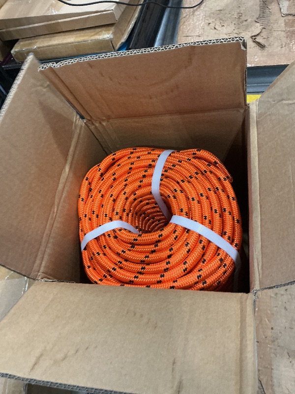 Photo 1 of 1/2 in 200 FT Orange Nylon Double Braided Rope Polyester Rope Heavy Duty Arborist Bull Rope for Tree Work Suitable for Outdoor Use
