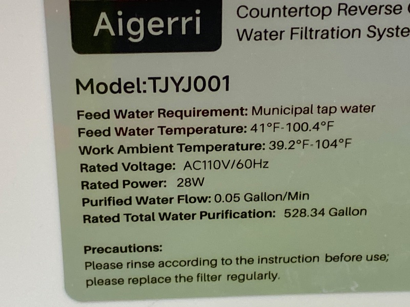 Photo 1 of *****PARTS ONLY , DAMAGED ***** Aigerri Portable Countertop Reverse Osmosis Water Filter with UV, 5-Stage RO Filtration System, No Installation Needed, 5:1 Pure to Drain Ratio, Compact Water Purifier for Home, Office & RV