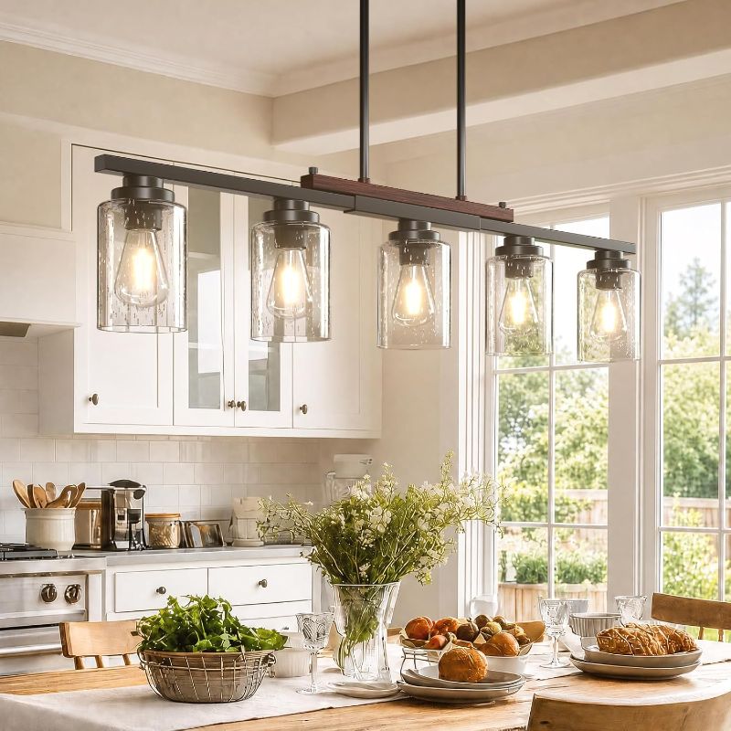 Photo 1 of 5-Light Dining Room Light Fixture, Seeded Glass Island Chandelier