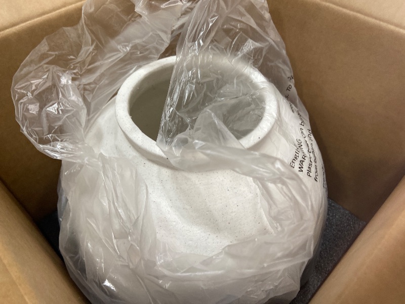 View 2 of 11" White Ceramic Vase, Large Round Ceramic Flower Vase