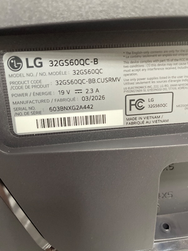 Photo 1 of **DAMAGED**LG 32" QHD 180Hz 1ms Curved Gaming Monitor