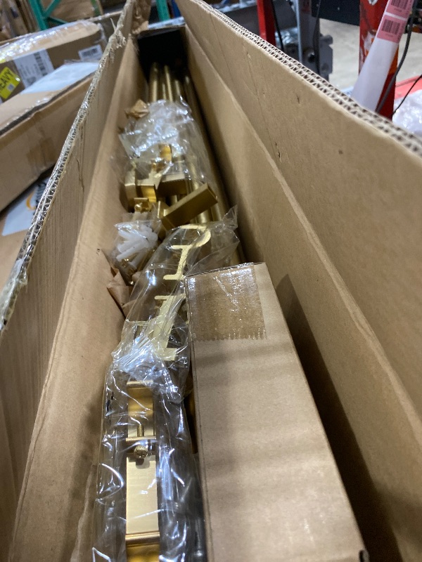 Photo 1 of 1-1/8 inch Double Curtain Rod - Premium Nonadjustable 144in/12ft Drapery Rods - Heavy Duty Dual Curtain Rods for Windows - Aluminum Finials & Adjustable Concealed Mounting Bracket - Brushed Gold