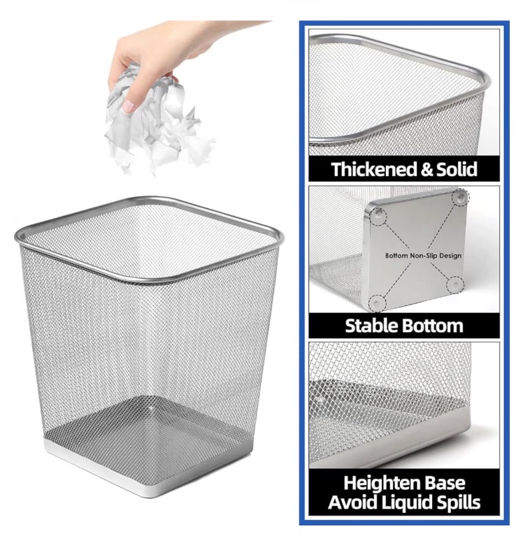 Photo 1 of 12 Pack Silver Square Metal Trash Cans, Mesh Design, Non-Slip Base, Smooth Edges, Suitable for Office, Home, School