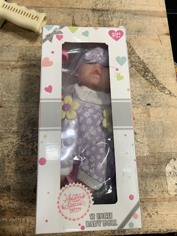 Photo 1 of 12" Flower Pattern Baby Doll With Backpack Carrier Clothes and Accessories