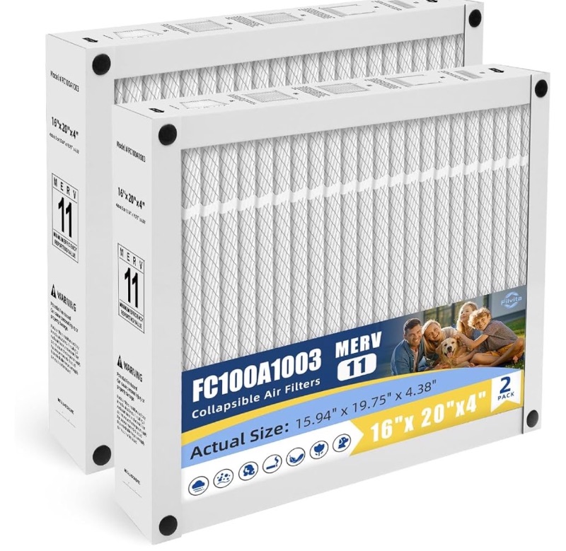 Photo 1 of 16x20x4 MERV 11 Air Filter Replacement Compatible with Honeywell FC100A1003
HVAC Air Systems Furnace Actual Size: 15.75 x 19.75 x 4.38" Pleated Design (2-PACK)