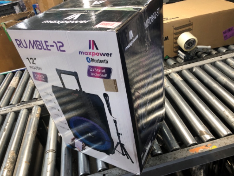 Photo 1 of ***FACTORY SEALED - OPENED FOR INSPECTION*** Max Power Rumble 12" Woofer Bluetooth Trolley Speaker with Stand