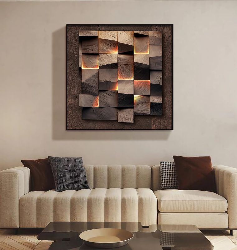 Photo 1 of ***STOCK PHOTO FOR REFERENCE ONLY*** SEE SECOND PHOTO* YOOSART 2D HD Printed Wooden Block Pattern Wall Art with Aluminum Alloy Frame *LOOKS TO BE 10" X 18"*