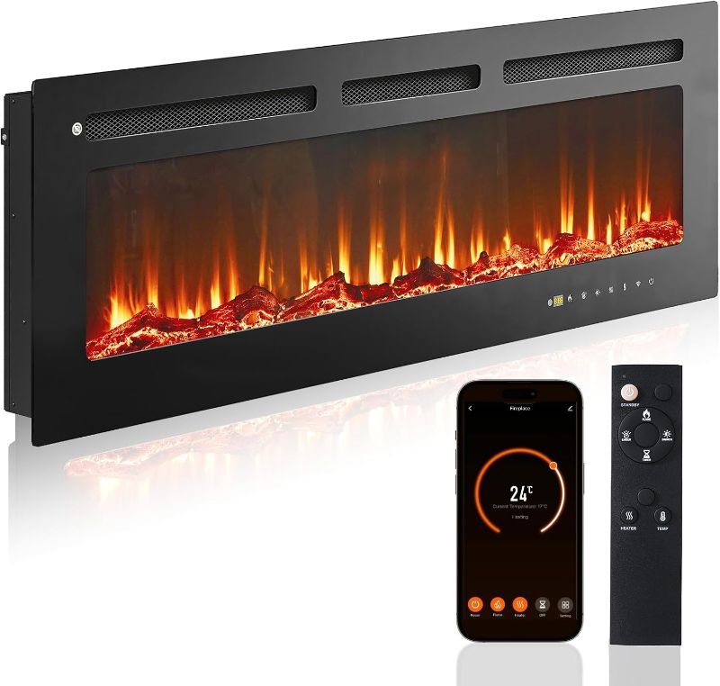 Photo 1 of ***PARTIAL SET - PRICE ADJUSTED***
oneinmil 50” Smart Electric Fireplace Heater, Compatible with Alexa & Google Home, Wall Mount or in-Wall Recessed Fireplace Insert, Color Changing Flames, 750W/1500W Indoor Heater