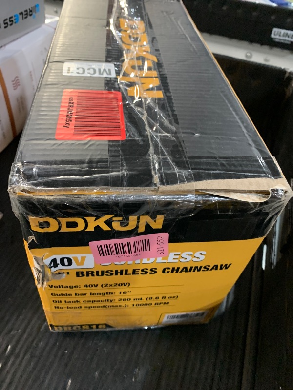 Photo 1 of **NO BATTERY INCLUDED**DDKUN 16-Inch Brushless Chainsaw, 40V (2 x 20V MAX) Cordless Brushless Chainsaw For DeWALT 20V Battery,Ideal for Wood/Tree Cutting, Pruning,(Tool Only)