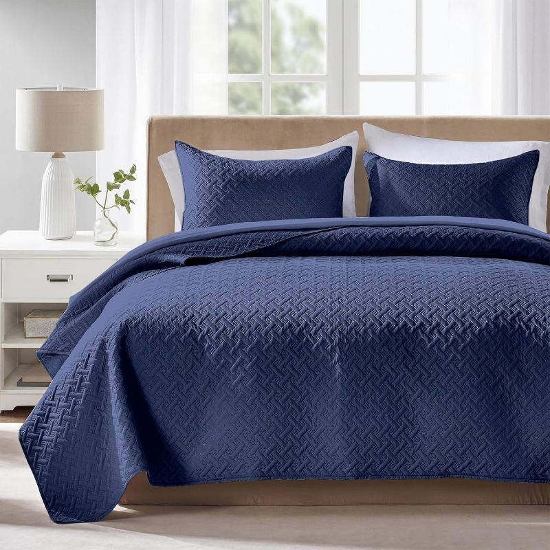 Photo 1 of ***MISSING PARTS***
 Quilts Queen Size - Ultra Soft Navy Blue Quilt Lightweight Microfiber Bedspreads, Classic Basket Weave Pattern Bedspread Bed Coverlet 3 Pieces for All-Season (1 Quilt, 2 Pillow Shams) | Breathable material, Easy care