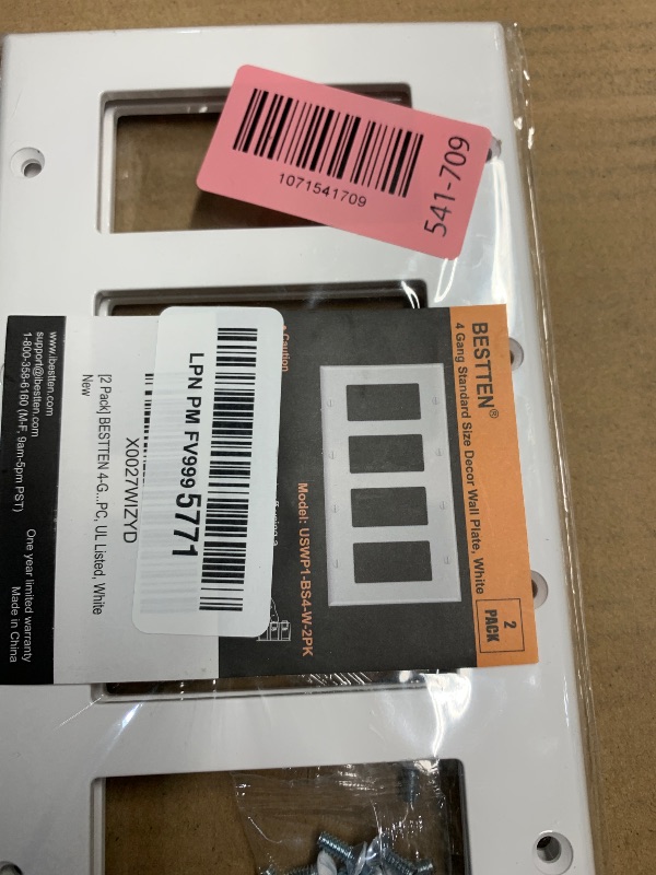 Photo 1 of [2 Pack] BESTTEN 4 Gang Decor Wall Plate, Standard Size Unbreakable Polycarbonate Outlet and Switch Cover, H4.53” x W8.23”, UL Listed, White