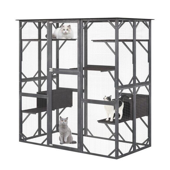 Photo 1 of ***SOLD FOR PARTS***Costway 51624893 71 Inches Tall Outdoor Wooden Cat House with Weatherproof Asphalt Roof-Gray