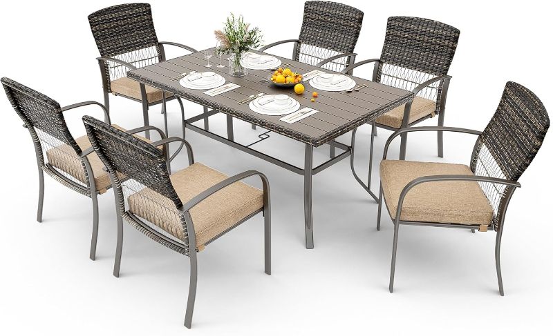 View 1 of ***CHAIRS ONLY***
Pamapic 8504 Patio Dining 7 Piece, Outdoor Wicker Furniture Set for Backyard Garden Deck Poolside/Iron Slats Table Top, Removable Cushions, 7 Pack, Beige
