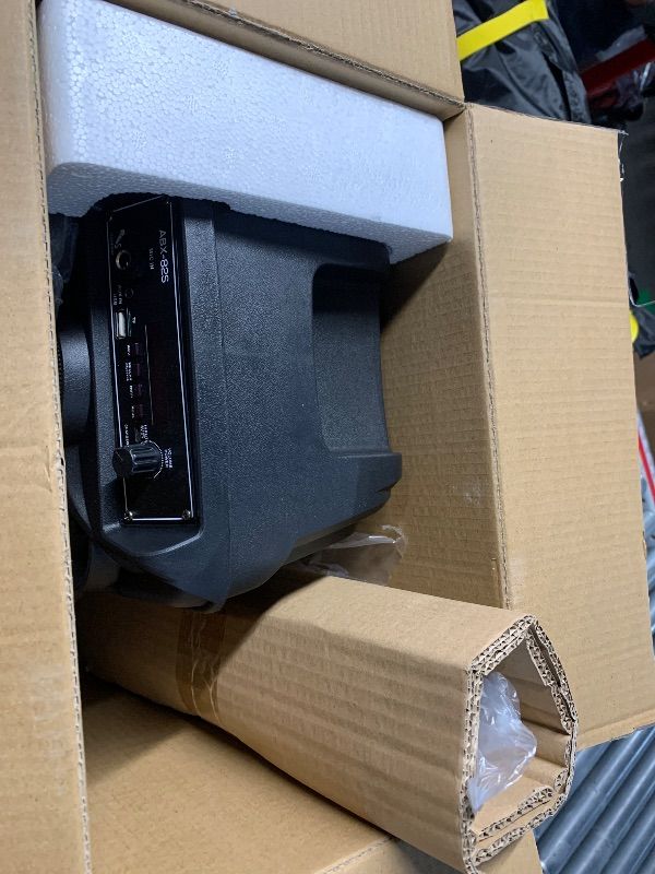 Photo 1 of ***MISSING PARTS***
Audiobox ABX-82S Portable Bluetooth Party Speaker with Stand - 8" Woofer 1100W WaveSync™ Technology, LED Lights, USB/TF Card/FM, Loud Bluetooth Speaker PA System w/Wired Microphone & USB Cable, Black