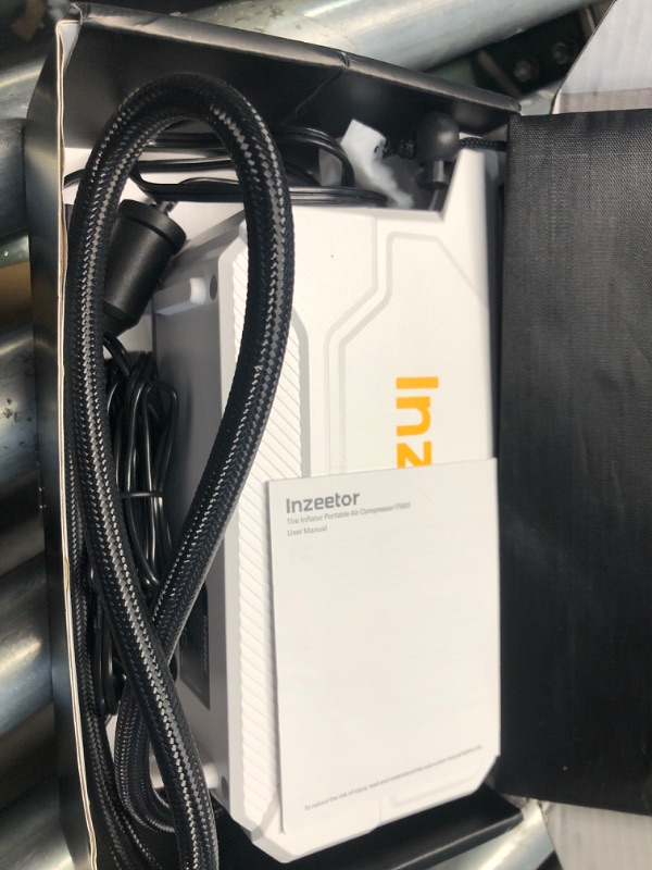 Photo 1 of *USED MISSING PIECES*Inzeetor 150 PSI Tire Inflator Portable Air Compressor, 12V DC Auto Shutoff Air Pump with Digital Pressure Gauge and Emergency LED Light for Car Tires, Bicycle & Balloons, White