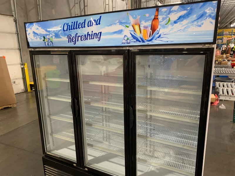 View 2 of ***DAMAGED - SEE NOTES/PICTURES***
***TRUCK/TRAILER PICKUP ONLY***
74.74 in. 59.06 cu.ft. Commercial Display Merchandiser Refrigerator with Custom LED Light Sign and Safety Locks in Black